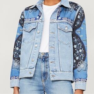 Sandro denim jacket with silk bandana print